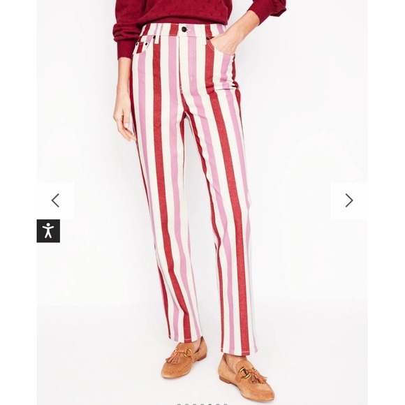 Boden Red and Pink Wide Stripe High Rise Straight Leg Jeans Pants Size 26R W26 R - Picture 1 of 10